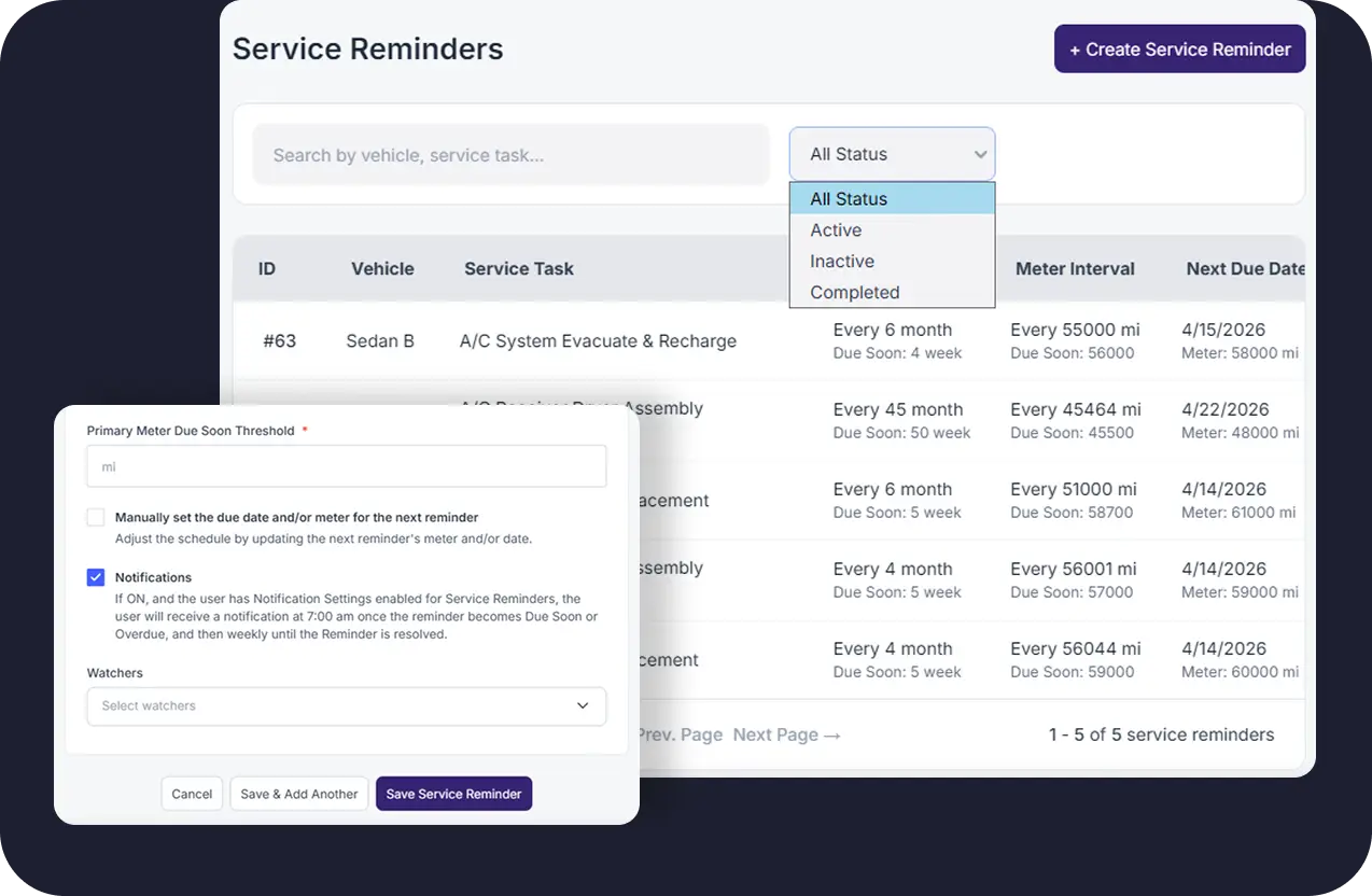 Set service reminders